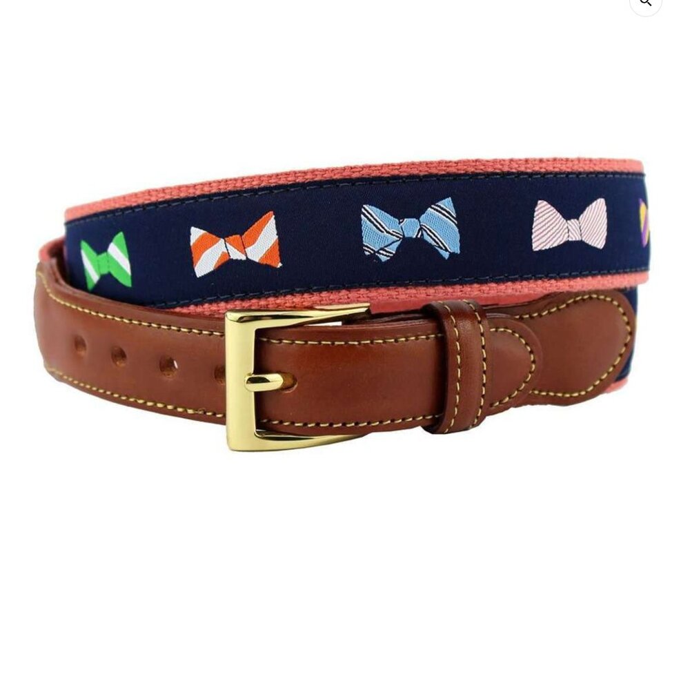 Country Club Prep Bowtie Canvas and Leather Belt Men's size 40 (pant size 38)